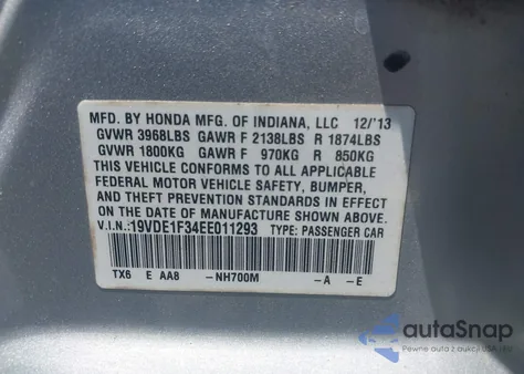 2014 Acura Ilx 2.0L from USA, damaged, VIN 19VDE1F34EE011293